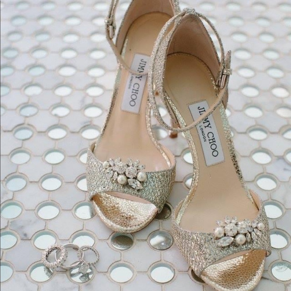 Authentic Jimmy Choo gold Rhinestone pumps - SZ 36.5 worn once for my wedding